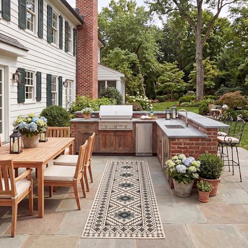 SAFAVIEH Washable Rug Outdoor Veranda Collection - 2'3" x 12' Runner, Ivory & S…