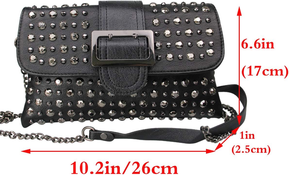 Rullar Women Ladies Punk Rivet Purse Satchel PU Leather Shoulder Crossbody Top-Handle Bag Tote Handbag Black - Image 3