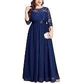 CYCLAMEN Plus Size Formal Lace Chiffon Dress Elegant 3/4 Sleeves Maxi Evening Gown Wedding Bridesmaid Party Dresses