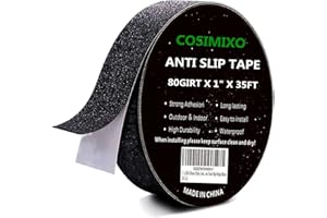 COSIMIXO 1" x 35Ft Heavy Duty Anti Slip Tape,Best 80grit Friction,Grip,Abrasive for Stairs Outdoor/Indoor Waterproof Grip Tape Safety Non Skid Tread Staircases Anti-Slip Traction Tape Black