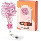 YOPPIX I’m Literally Just a Girl Badge Reel, Pink Bow Sparkly Glitter Retractable Badge Reel for Nurses RN EN Doctor Paramedic Teachers Medical Office Womens
