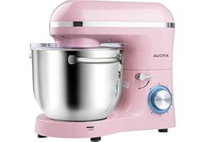 Aucma Stand Mixer,6.5-QT 660W 6-Speed Tilt-Head Food Mixer, Kitchen Electric Mixer with Dough Hook, Wire Whip & Beater (Light