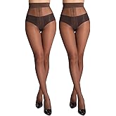 MERYLURE 20D Sheer Black Tights for Women, T-Crotch Ultra Thin Pantyhose High Waist Stockings Reinforced Toes 2 Pairs