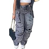 NRTHYE Cargo Jeans for Women Y2K High Waist Baggy Denim Cargo Pants with Pocket Streetwear
