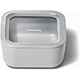 Caraway Glass Food Storage, 4.4 Cup Glass Container,Ceramic Coated Food Container,Easy to Store, Non Toxic, Non Stick Lunch Box Container with Glass Lids. Dishwasher, Oven,Square Shape,Gray