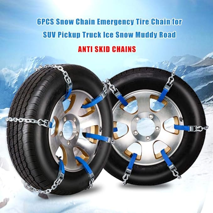 Ridecle Car Tire Chaincar Snow Tire Anti Skid Chains Tire 6pcs Snow Chains Wheel Tyre Cable Belt Fit Tyre Width For Suv Pickup Truck Ice Snow Muddy