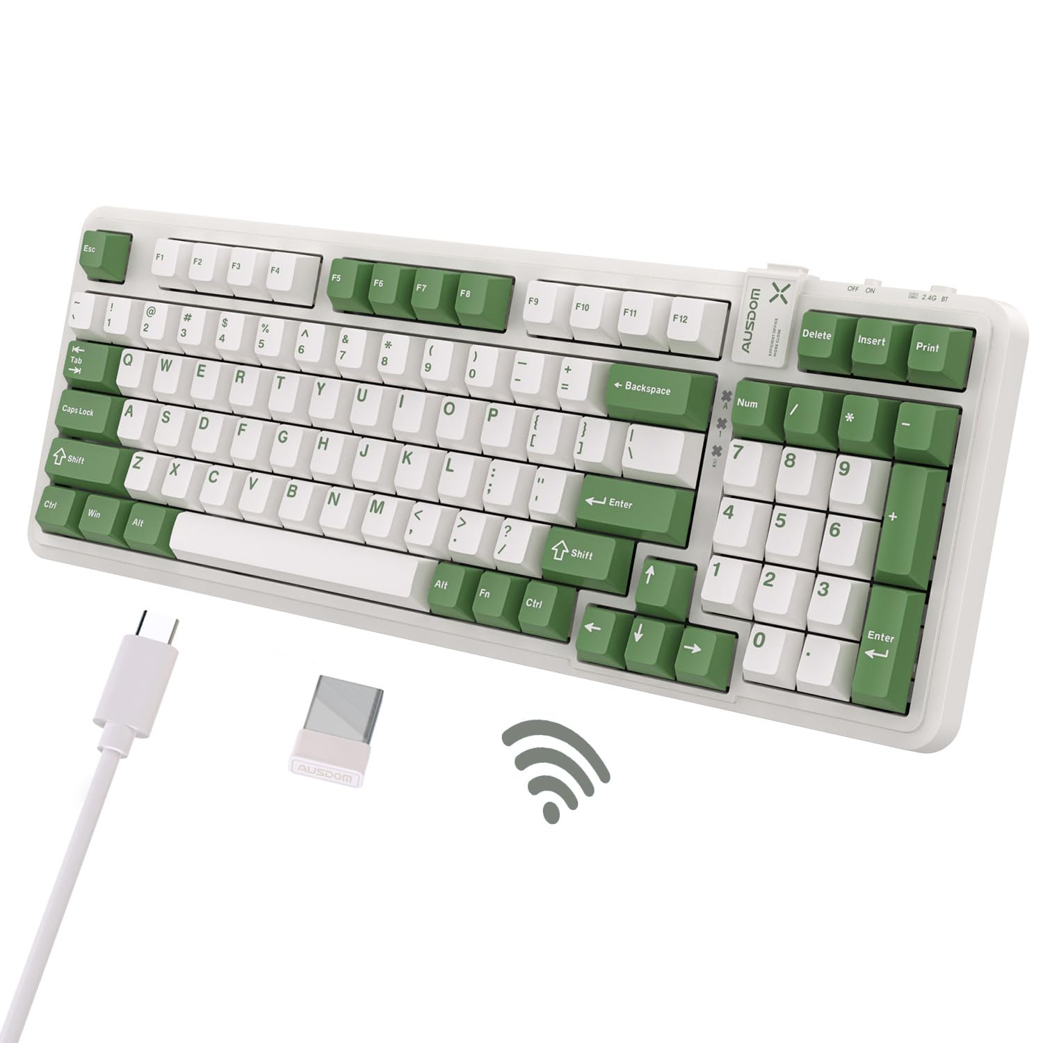 Photo 1 of AUSDOM 98Pro Silent Mechanical Keyboard,Wireless Hot Swappable Gaming Keyboard with Backlit,Gasket Structure,Pre-lubed Tactile Switches,2.4GHz/Type-C/Bluetooth Custom Keyboard(Green & White-Silent)