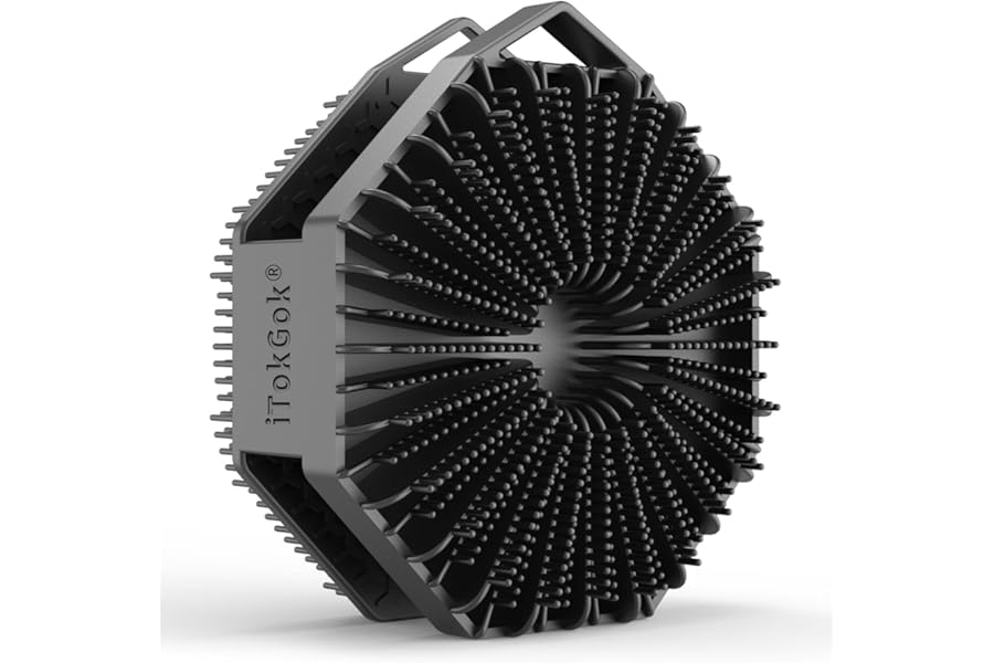 iTokGoK® Premium Silver-Infused Dual-Sided Design 2-in-1 Silicone Body Scrubber for Shower,Body Brush Buffer Scrubber for Men and Women for All Skin, Ergonomic No-Slip Handle, Easy to Clean – Black