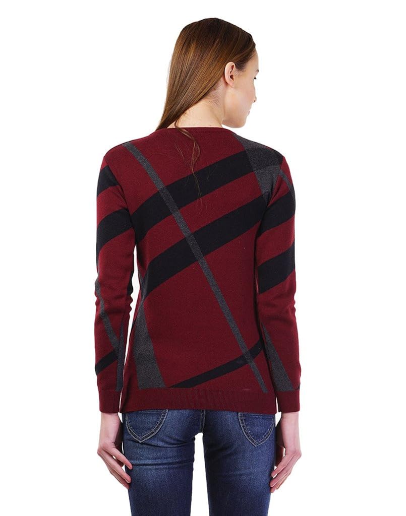 kalt women's round neck full sleeve jacquard cotton sweater