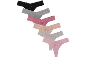 UWOCEKA Women Thongs Cotton, 6 Pack Variety Thong Lace Trim Undies Panties Tanga