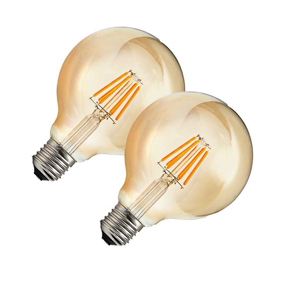 WANGPEI G80 Edison Light Bulb Not Dimmable E27 Screw Amber Glass Light Bulb,600LM Retro Filament Bulbs Soft Warm White 2700K,6W(60W Incandescent Equivalent) Pack of 2