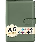 A6 Refillable 6 Ring Faux Leather Budget Binder,Mini Notebook Binder Cover for A6 Filler Paper,Loose Leaf Personal Planner Cover with Magnetic Buckle Closure(Sage)