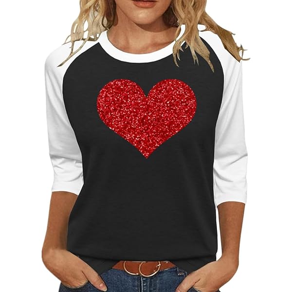 Valentines Day Long Sleeve Shirts Women Cute Love Heart Graphic T