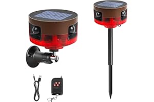 COTINSE Solar Outdoor Motion Sensor Alarm-Dog Barking or Gunshot Sound, 130dB Noise, 13 Sounds & 360° Motion Detector Alarm Support Recording, with Remote Controller for Home, Villa,Yard,Chicken coop