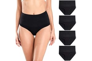 wirarpa Women High Waisted Underwear Cotton Briefs Tummy Control Panties 4 Pack