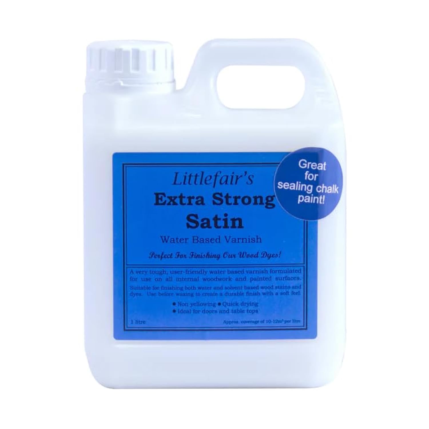 Littlefair's Extra Strong Wood Varnish - 1ltr - Water-Based, Fast Drying, Non-Yellowing, Low-Odour, Clear Finish (Satin)