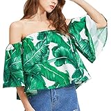 Lisingtool Women's Off Shoulder Stripe Casual Blouse Shirt Tops (XL, Green)
