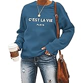 Lytiarul C'est La Vie Paris Sweatshirt For Women Oversized Graphic Crewneck Hoodie Casual Long Sleeve Shirt Pullover Tops