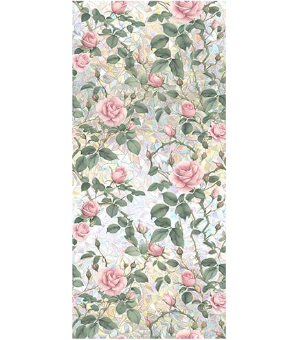Film De Vitrail 17x39 Pouces - Bloqueur Soleil Intimité Fenêtre PVC Anti-UV Fleurs Roses