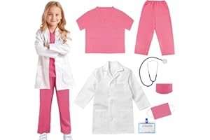Doctor Scrubs Costume for Kids With Set Lab Coat Halloween Dress Up For Boys Girls 3-12