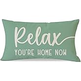 PANDICORN Decorative Throw Pillow Covers 12x20 Inch Relax Home Eucalyptus Green Outdoor Farmhouse Spring Summer Decorations Sayings Cozy Lumbar Pillow Case for Home Porch Living Room Sofa Couch Decor