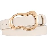XZQTIVE Leather Belts for Women Casual Fashion Waist Belt for Jeans Pants Dresses with Unique Liquid Shapes Gold Buckle
