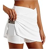SEGT Women's Tennis Skirt with Crossover High Waisted 2 Pockets Inner Shorts Golf Skorts Bodycon Athletic Skirt for Woman
