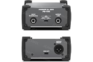 JCANOL PD100 Stereo Passive DI Box Unit Hum Eliminator with GND switch, Input Attenuator to Connect Guitar & Bass, 1/4" instrument Direct Box to Balanced & Unbalanced XLR