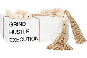 OMISHE Decorative Books for Home Decor Office Decor, White Faux Books for Decoration, Decor Fake Book, Rustic Stacked Display Books with Wood Bead Garland for Office Table Living Room (Grind)