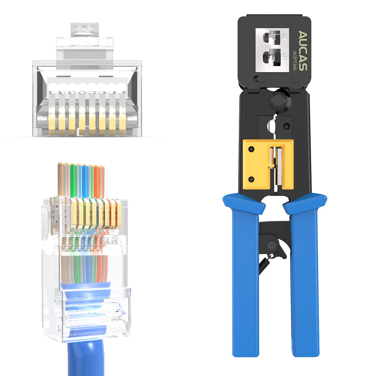 RJ45 Pass Through Crimp Tool Cat6 Cable Ends and Crimper, Wire Stripper, Wire Cutter Plier,Network Tool Kits