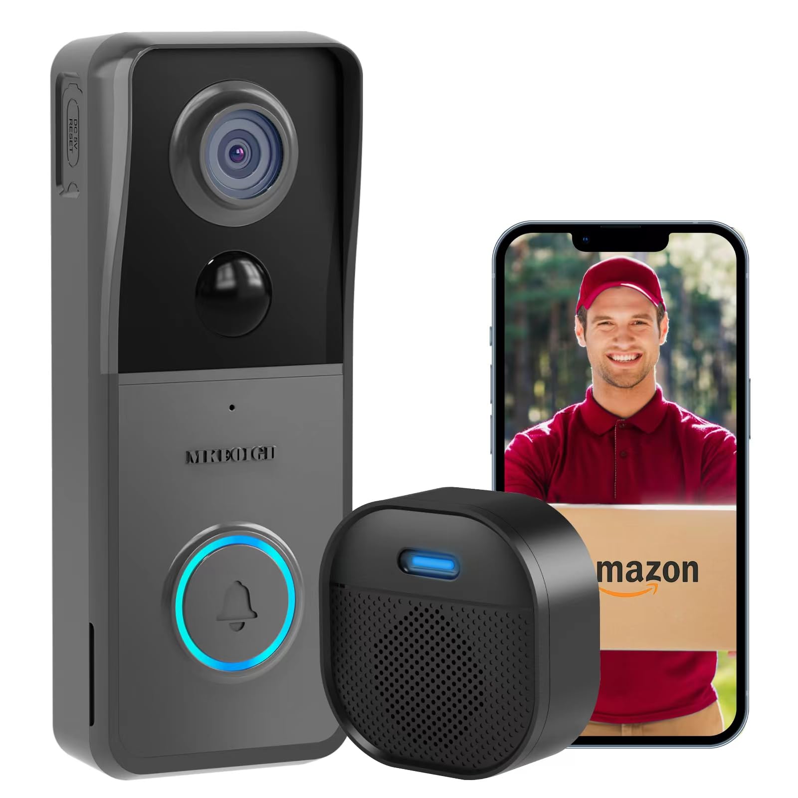 MKEOLGE Doorbell Camera Wireless with Included Ring Chime, Smart Video Doorbell for Home Security, AI Human Detection, Two Way Audio, 2K HD, Cloud Storage, Night Vision, Battery Powered, 2.4G WiFi.