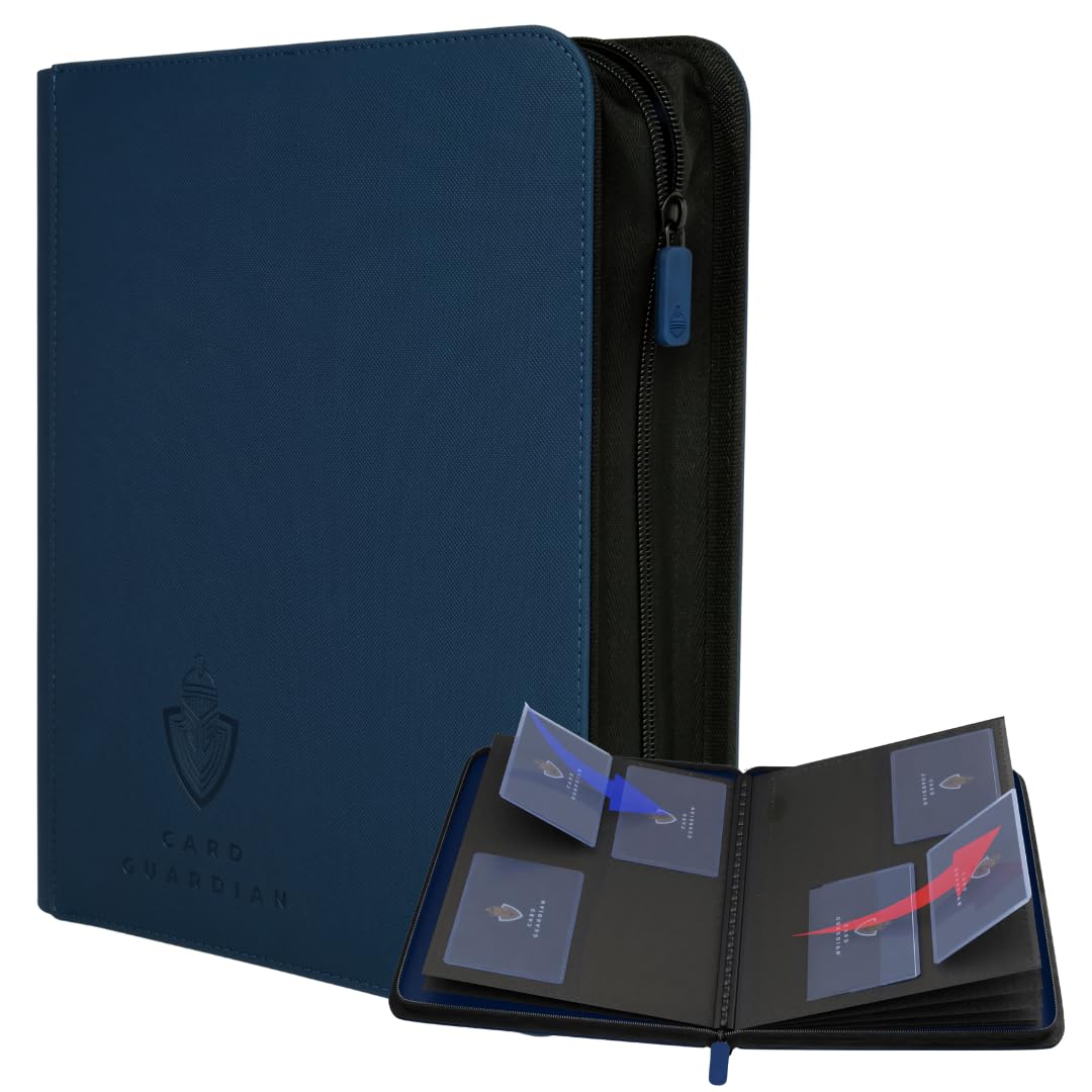 Card Guardian - Toploader 4 Pocket Premium Binder with Zipper for 160 Cards - Side Loaded Pockets - Compatible with Sports and Trading Cards TCG (Blue)