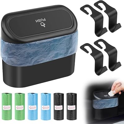 URAQT Car Trash Can with Lid 90 Bags Hooks Compact Car Organizer