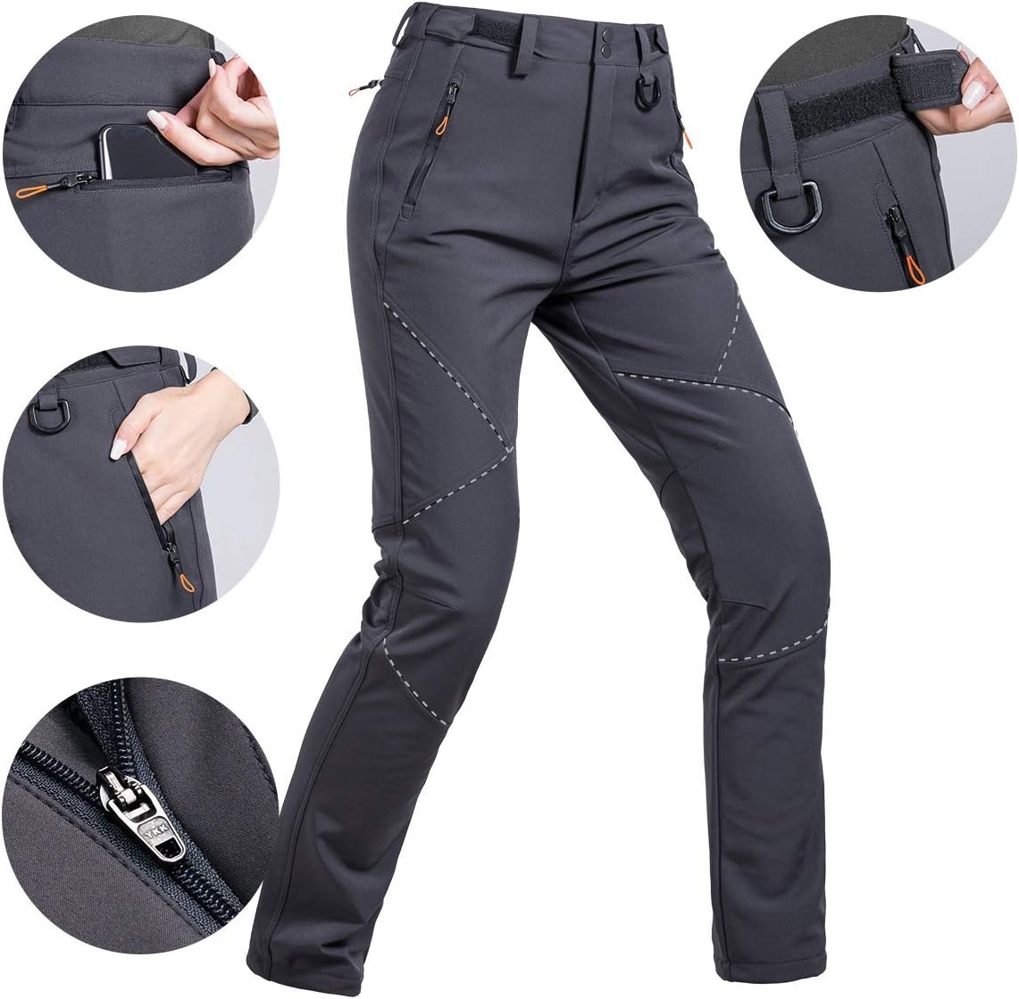 FREE SOLDIER Women's Outdoor Water Resistant Fleece Lined Softshell Pants Windproof Breathable Lightweight Hiking Cargo Pants : Clothing