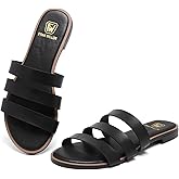 FW FRAN WILLOR Women's Flat Sandals Dressy Open Toe Round Toe Slide Sandals Comfortable Casual Beach Slip on Slippers for Summer