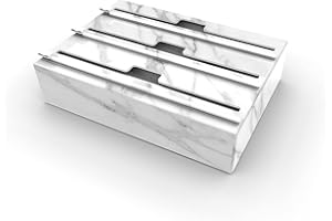 Ageszoe Acrylic Wrap Dispenser, Marble Style Wax Paper Dispenser with Cutter and Tinfoil with Slide Cutter, 3 Slots with 3 Slide Cutter, Foil Storage for Home and Kitchen Drawers (None Plastic wrap)