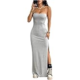 Floerns Women's Y2k Bodycon Maxi Dress Spaghetti Strap Lace Up Back Split Streetwear Long Dresses