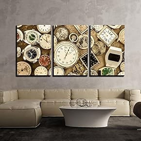 3 Piece Canvas Wall Art - Retro Styled Image of a Collection of Vintage Rusty Watches and Parts - Modern Home Art Stretched and Framed Ready to Hang - 16"x24"x3 Panels