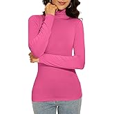 Qukayang Women's Turtleneck Long Sleeve Thermal Tops Slim Fitted Lightweight Thin Basics Layer Tshirt (XS-2XL)