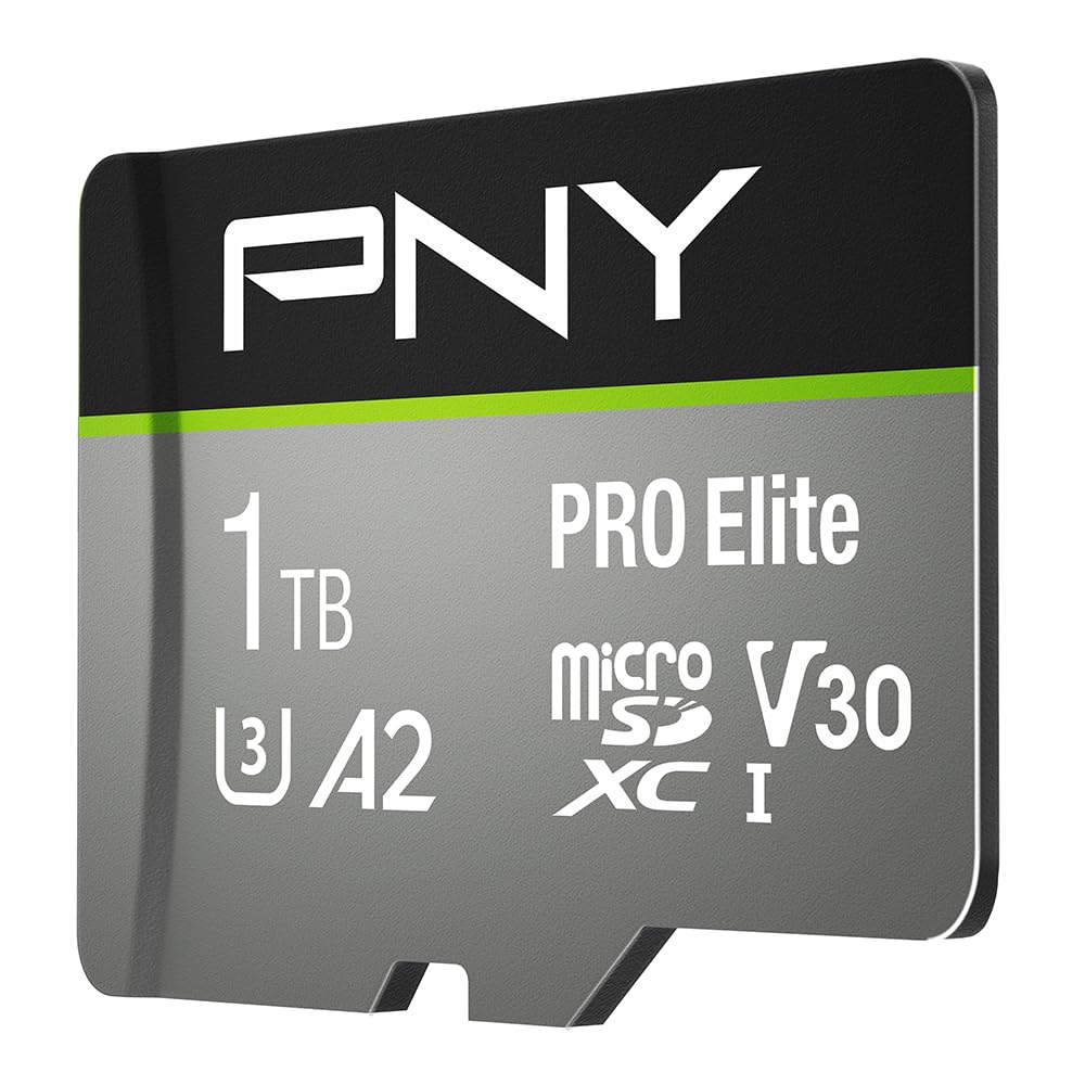 PNY PRO Elite 1TB microSDXC Memory Card + SD Adaptor with A2 App Performance + 100MB/s Read Speed, Class 10 UHS-I, U3, V30 for 4K Video
