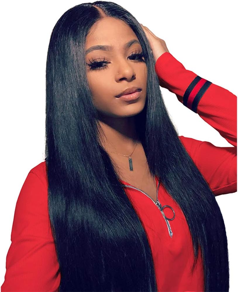4x4 Lace Wig 22 Inch Lace Front Wig Human Hair Wig With Baby Hair Brazilian Lace Closure Straight Wigs 100% Human Hair Wig Bleached Knots Cheap Wigs Natural Black