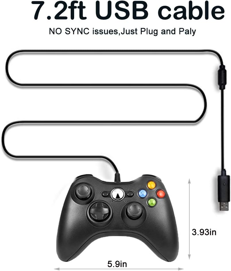 Xbox 360 Controller, 7.2 ft USB Wired Controller Gamepad Compatible with Microsoft Xbox 360 & PC Windows(Black): Computers & Accessories