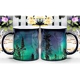 Magic mug - Heat Sensitive Color Changing Coffee Cup - Aurora Borealis Wolves magically appear