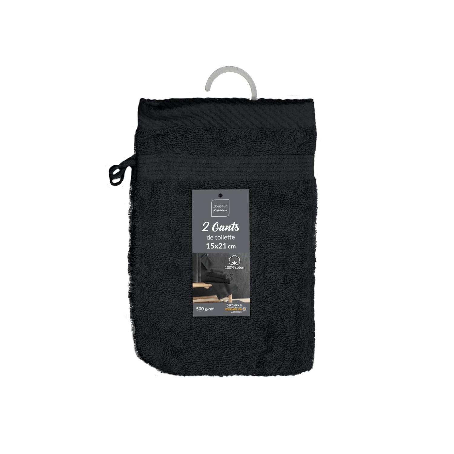 Douceur d'Intérieur, Tendresse 2 Wash Mitts 15 x 21 cm Black Sponge Plain — image 1