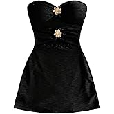 Milumia Women's Metal Flower Cut Out Tube Top Mini Dress Textured Sleeveless Bodycon Party Club Vacation Dresses