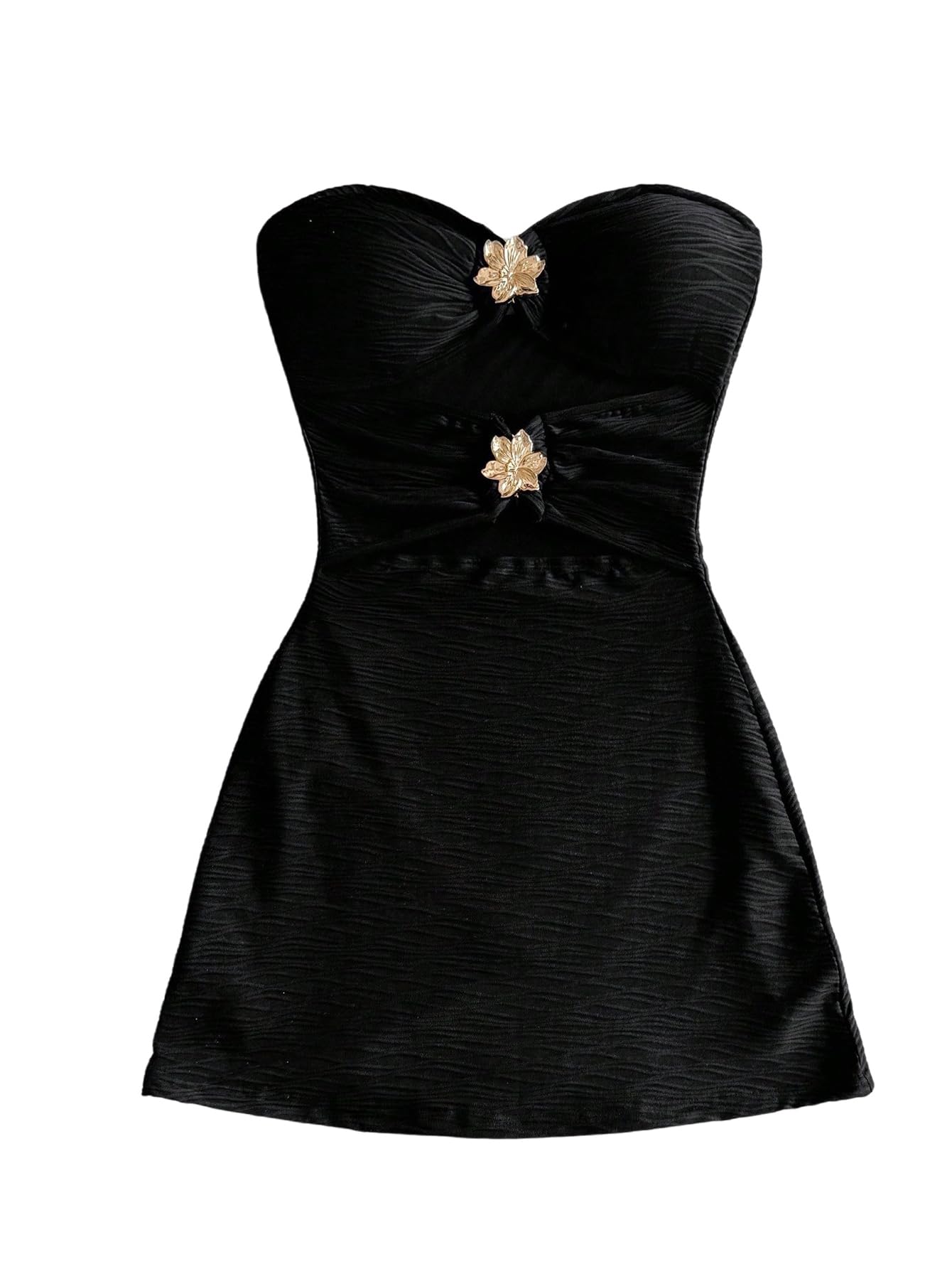 Photo 1 of Milumia Women's Metal Flower Cut Out Tube Top Mini Dress Textured Sleeveless Bodycon Party Club Vacation Dresses Black X-Small