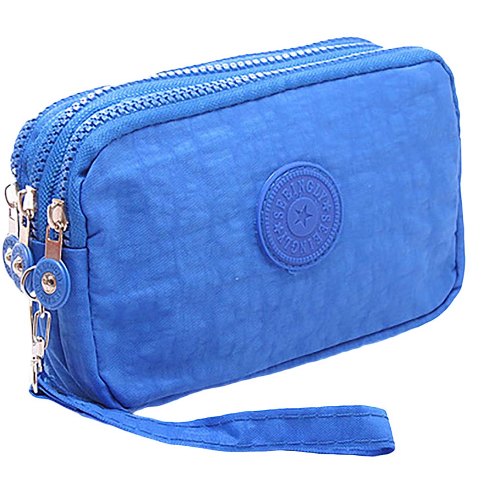 Multifunction 3 Layers Zipper Key Card Phone Pouch Coin Money Bag Purse Wallet (Light Blue)