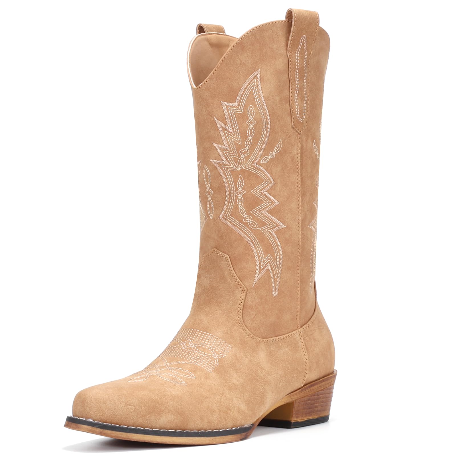 Photo 1 of IUV Cowboy Boots For Women Western Boots Cowgirl Boots Pull On Pointy Toe Mid Calf Boots