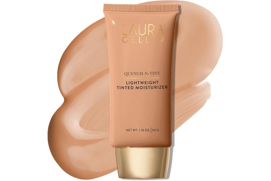 LAURA GELLER NEW YORK Quench-n-Tint Hydrating Foundation – Medium – Sheer to Light Buildable Coverage – Natural Glow Finish – Lightweight Formula with Hyaluronic Acid