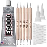 E6000 3.7 Ounce (109.4mL) Tube Industrial Strength Adhesive for Crafting, 10 Snip Tip Applicator Tips and Pixiss Art Dotting 